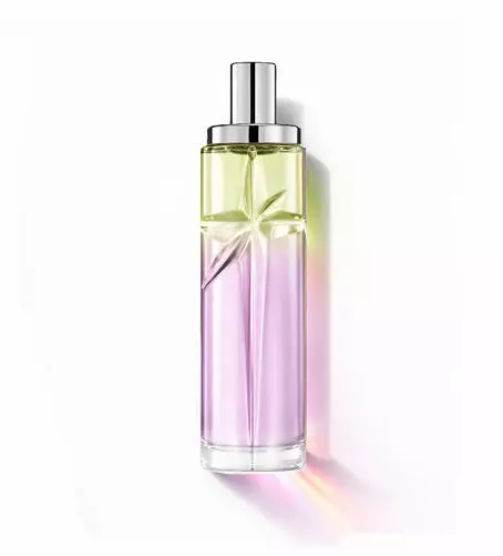 Gourmet Berry: hoher Flakon mit hellgrünem und rosa Farbverlauf vor weißem Hintergrund.