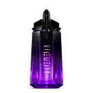 Mugler Alien Extraintense Eau de Parfum in dark black and purple talisman-shaped bottle on white background