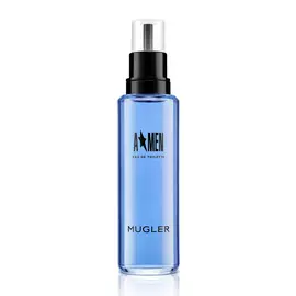 Blauer A*Men Eau de Toilette Nachfüllflakon mit schwarzer Sprühkappe auf weißem Hintergrund.