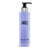 Parfümierte Mugler Angel Körperlotion auf hellgrauem Hintergrund