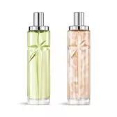 Packshot des Starlicious Creamy Delight Layering-Bundle mit Pineapple Musk und Pistachio Praline: Glasflakons mit eingravierter Sternschnuppe, deren Facetten unter einer eleganten silberfarbenen Kappe strahlen.